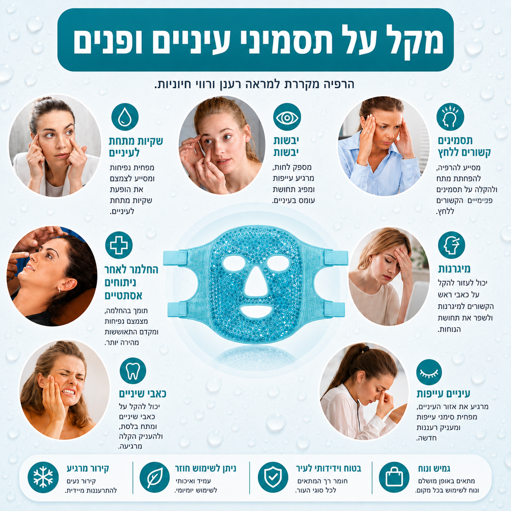 מסכת פנים עם כדורי ג'ל – קומפרס חם וקר | לשימוש חוזר