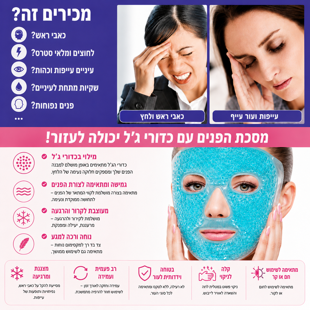 מסכת פנים עם כדורי ג'ל – קומפרס חם וקר | לשימוש חוזר
